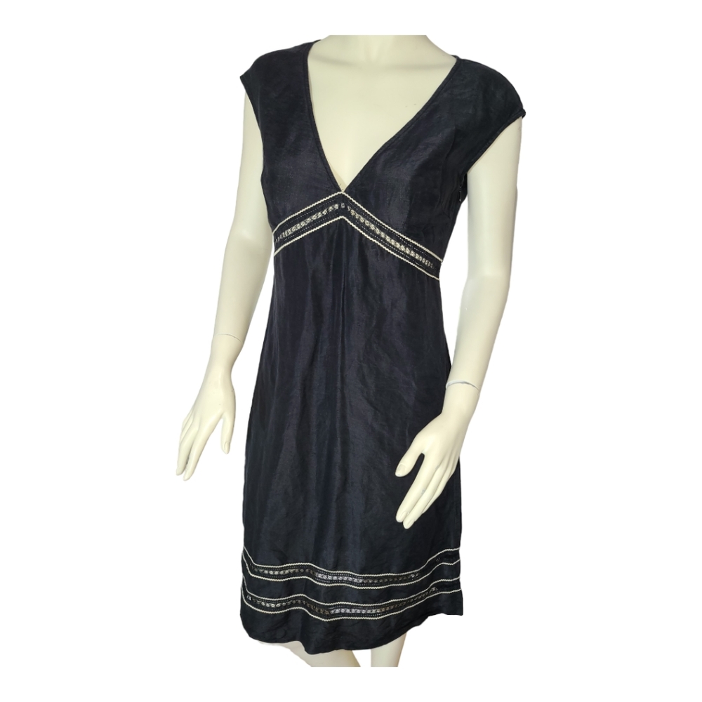 Tocca Black Linen and Silk Dress Size 6.